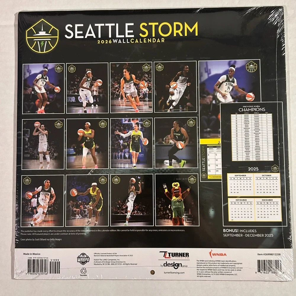 New Sealed Seattle Storm 2026 Wall Calendar WNBA Turner Licensing Design Group